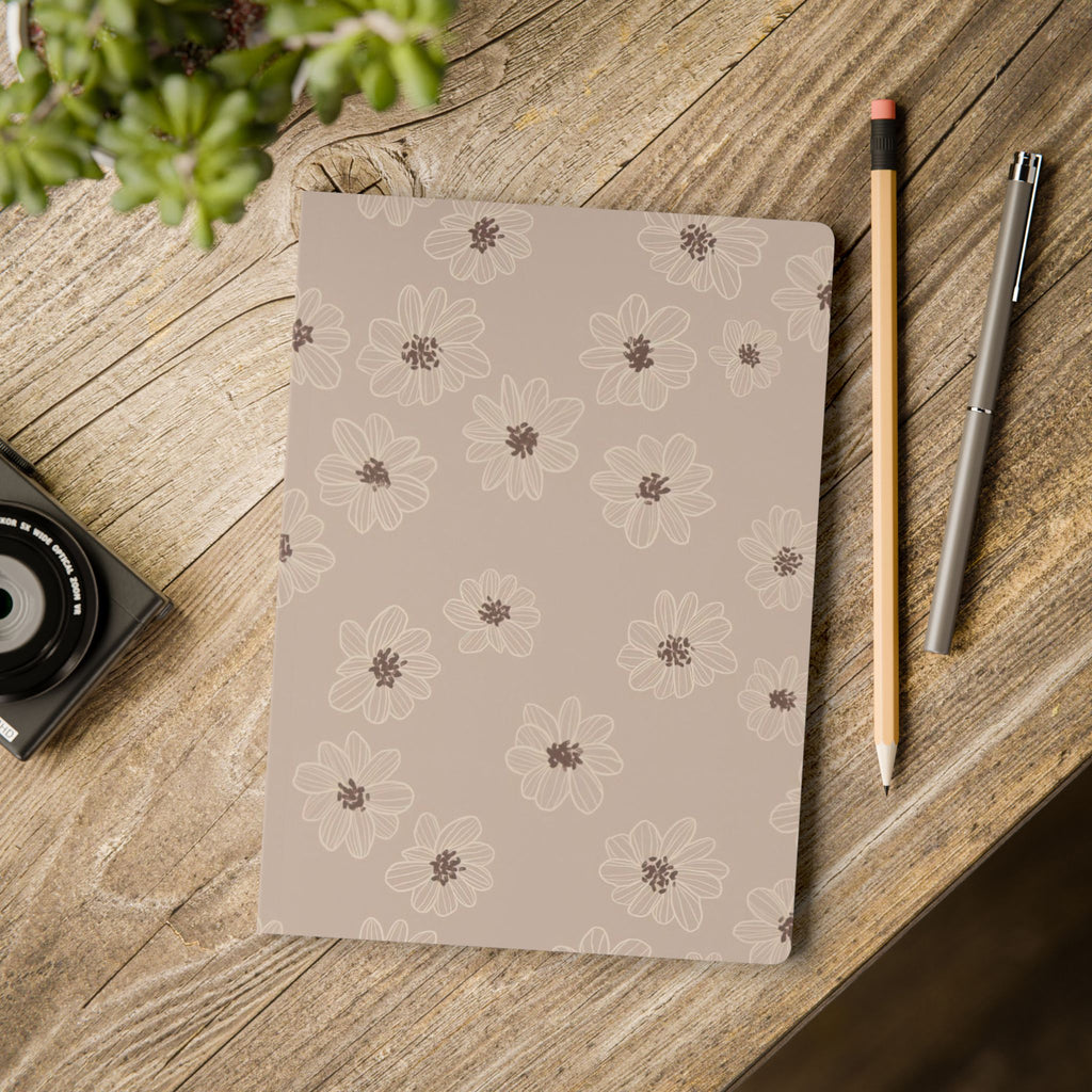 Floral Doodles Softcover Journal — Neutral Beige Daisy Notebook with Inside Prints