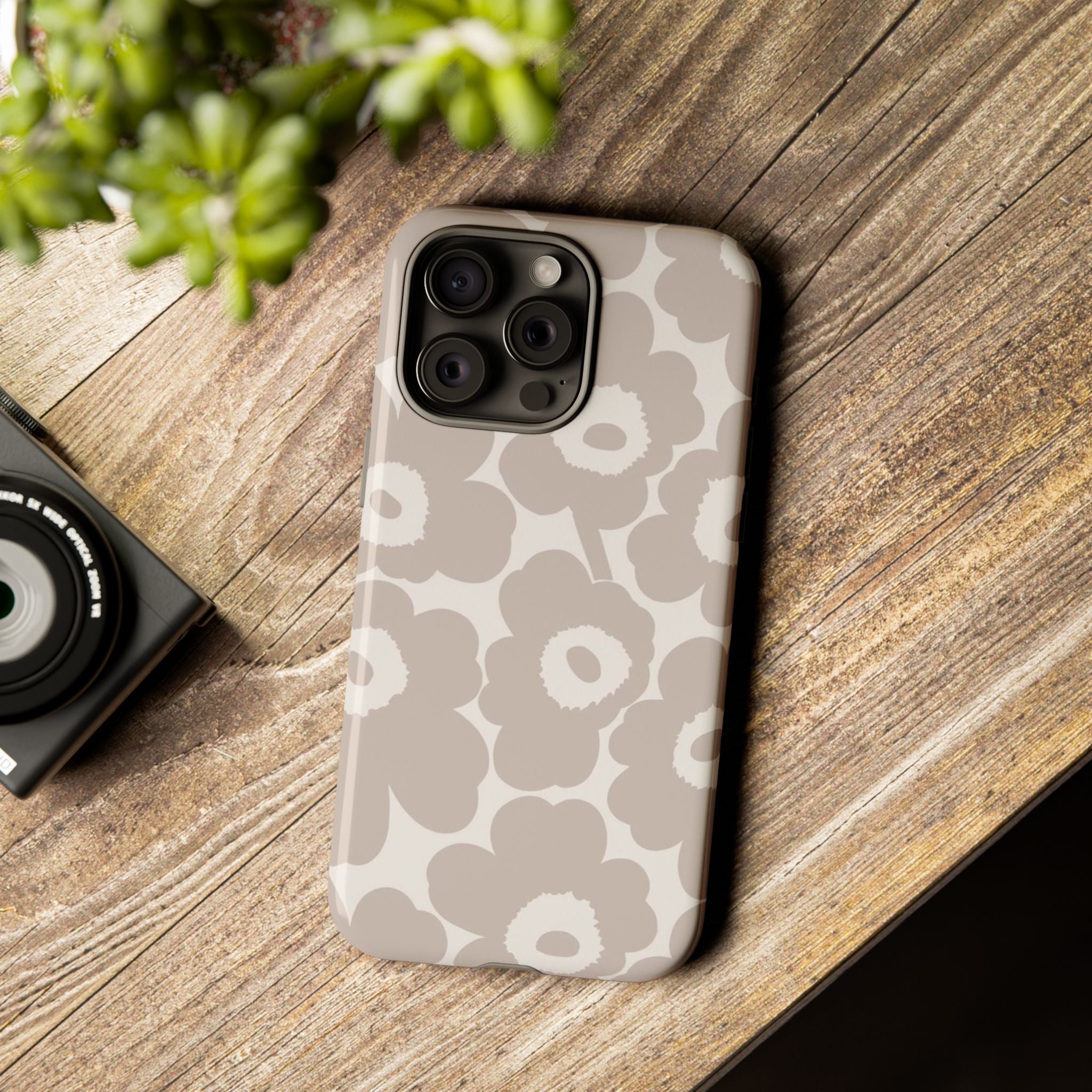 Floral Tough iPhone Case — Neutral Beige Poppy Protective Cover