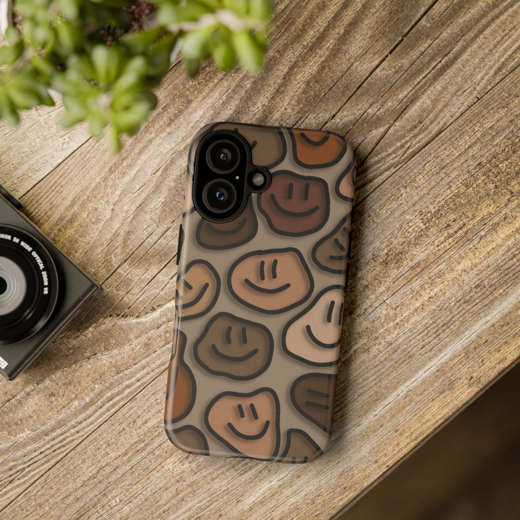 Smiley Faces iPhone Case — Neutral Brown Diverse Smiles Protective Cover
