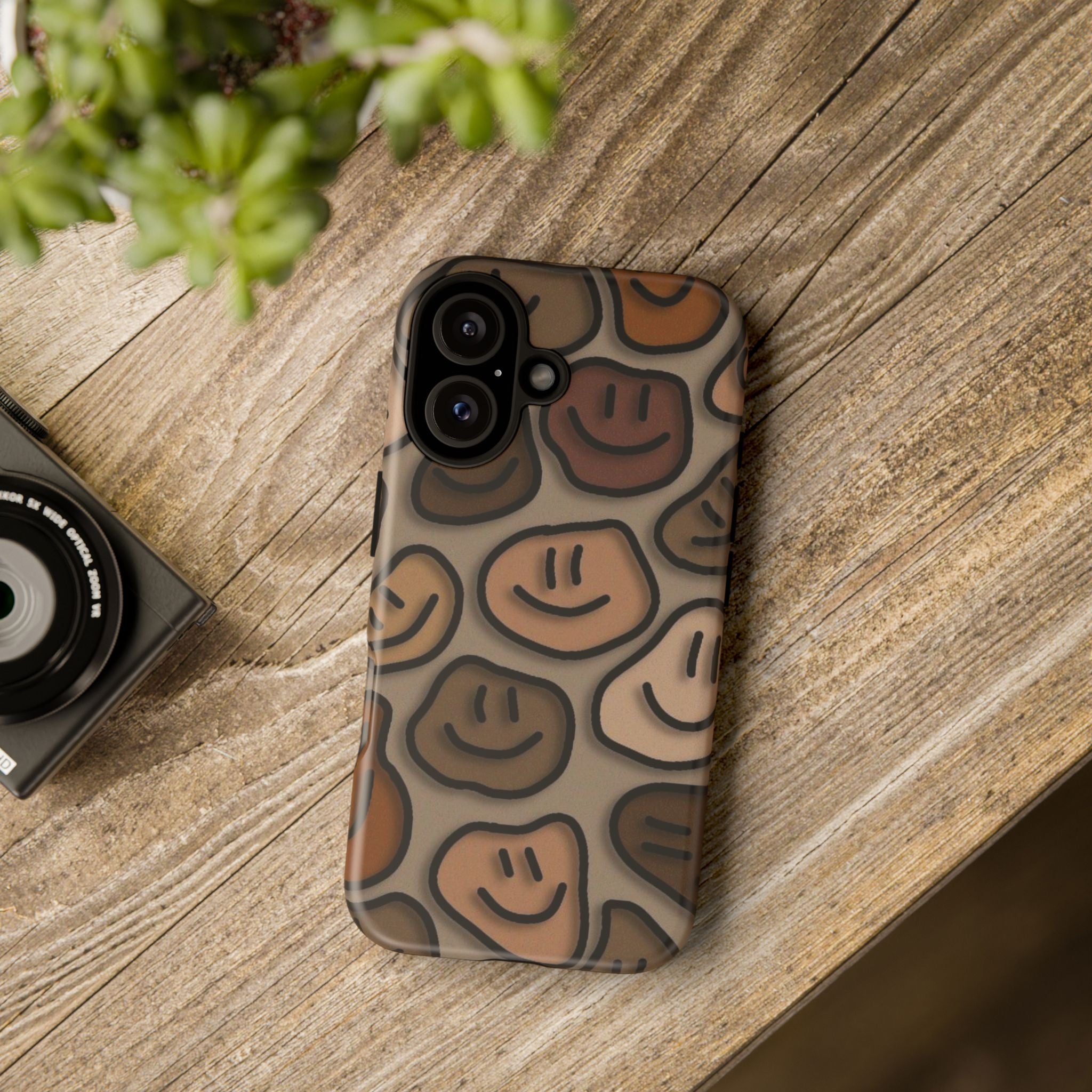 Smiley Faces iPhone Case — Neutral Brown Diverse Smiles Protective Cover