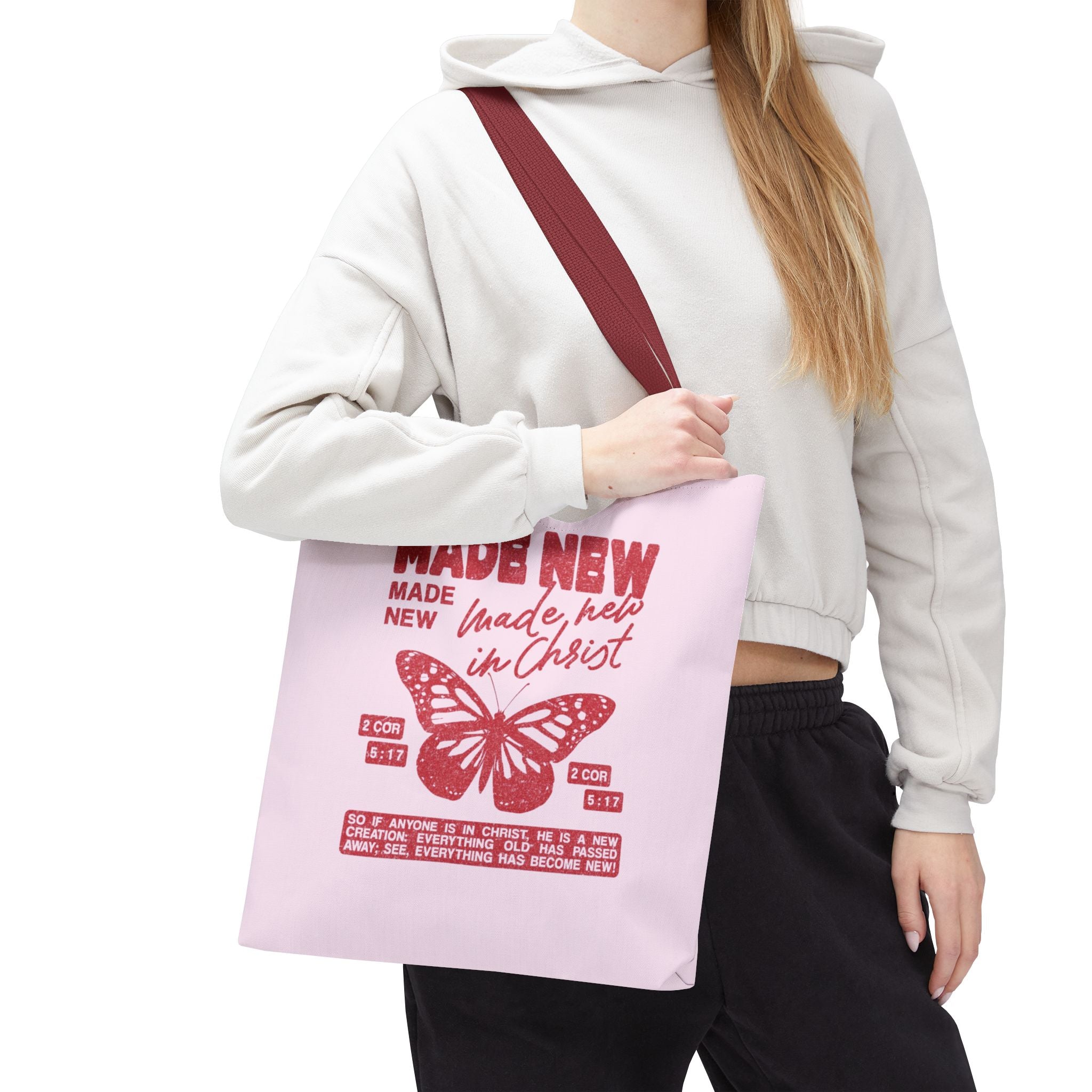 "Made New in Christ" Pink Butterfly Tote