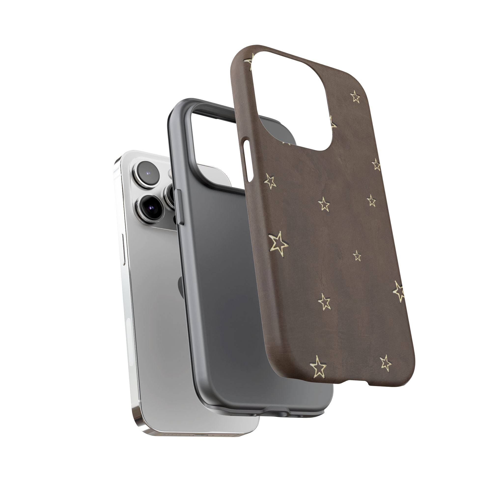 Brown Star Pattern Tough Phone Case – Rugged Leather-Look Protection