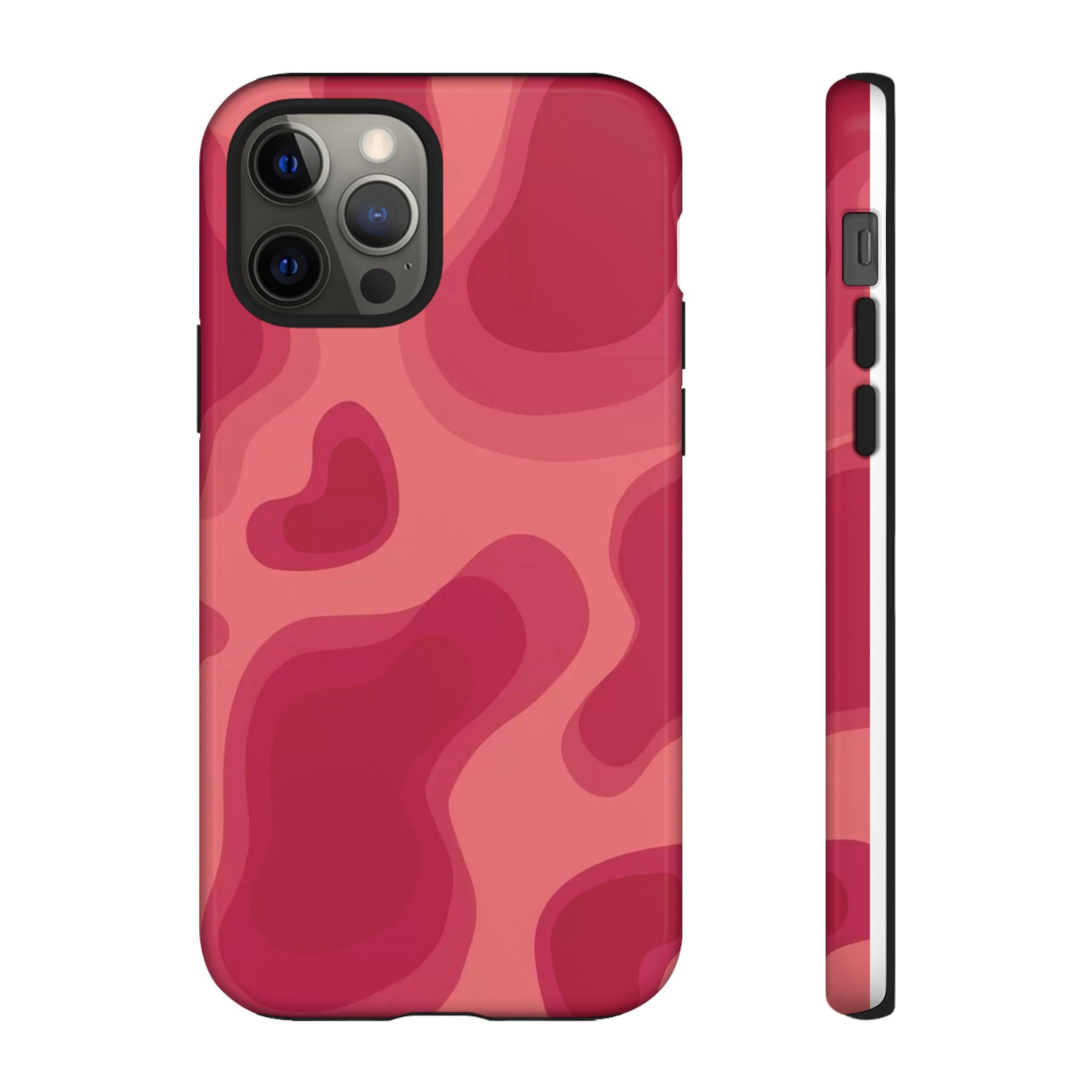 Red Pink Camo iPhone Case — Abstract Heart Pattern Tough Protective Cover