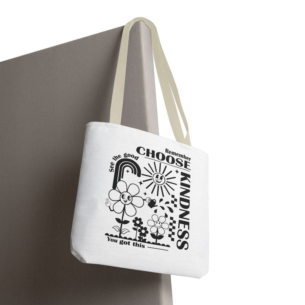 Choose Kindness Tote Bag — Inspirational Floral Rainbow Canvas Market Tote