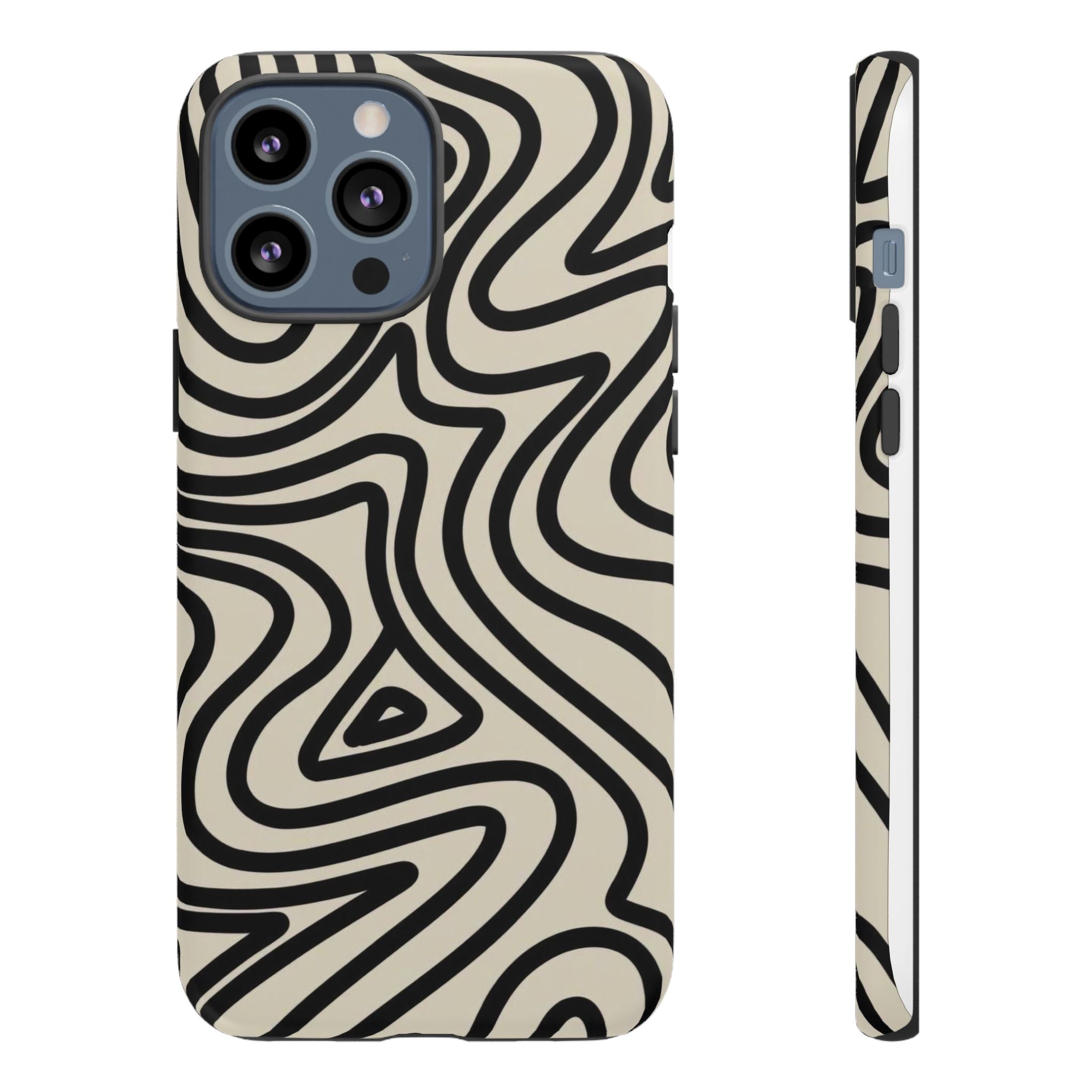 Abstract Black Swirl Tough Phone Case — Retro Psychedelic iPhone Cover