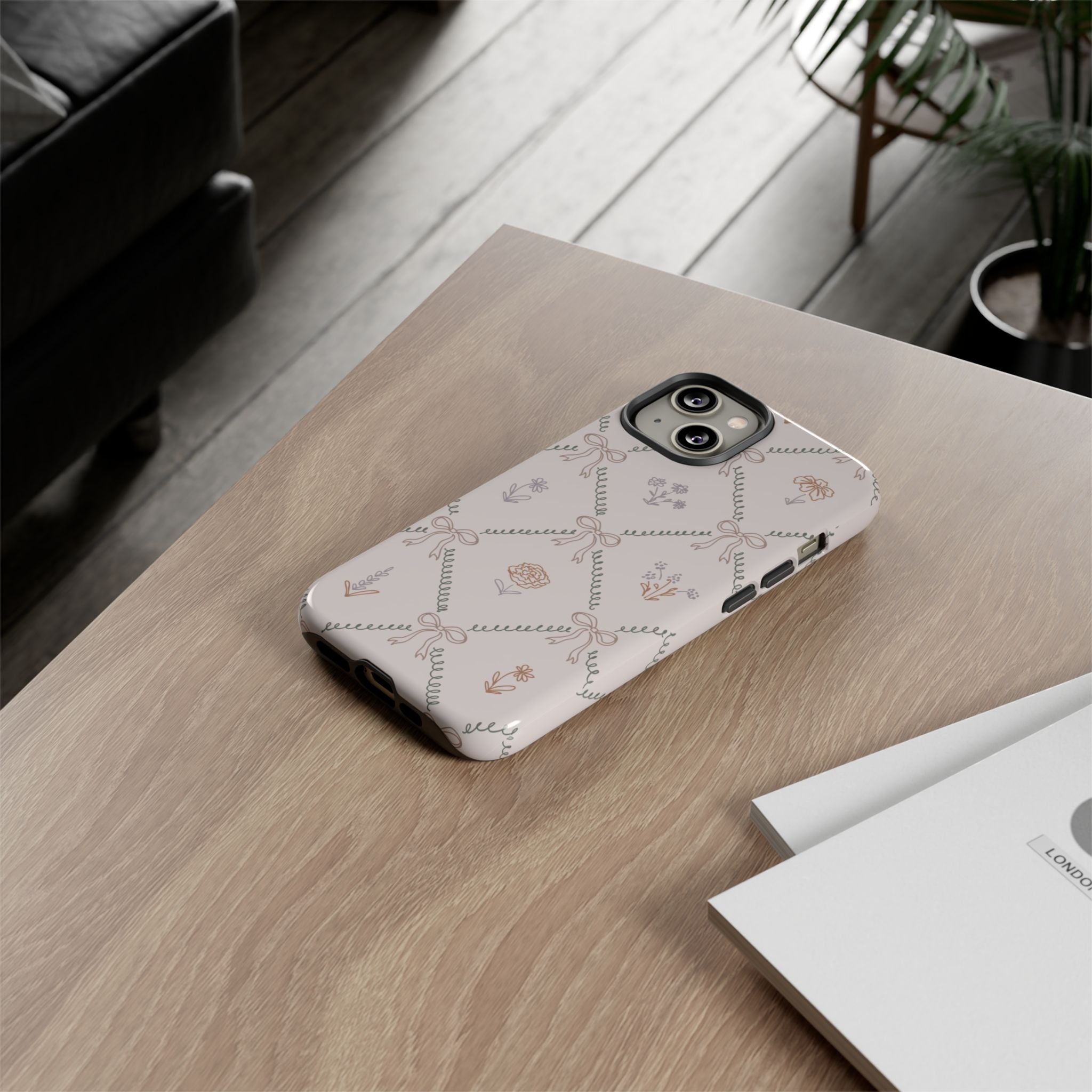Floral Bow Pattern Tough iPhone Case