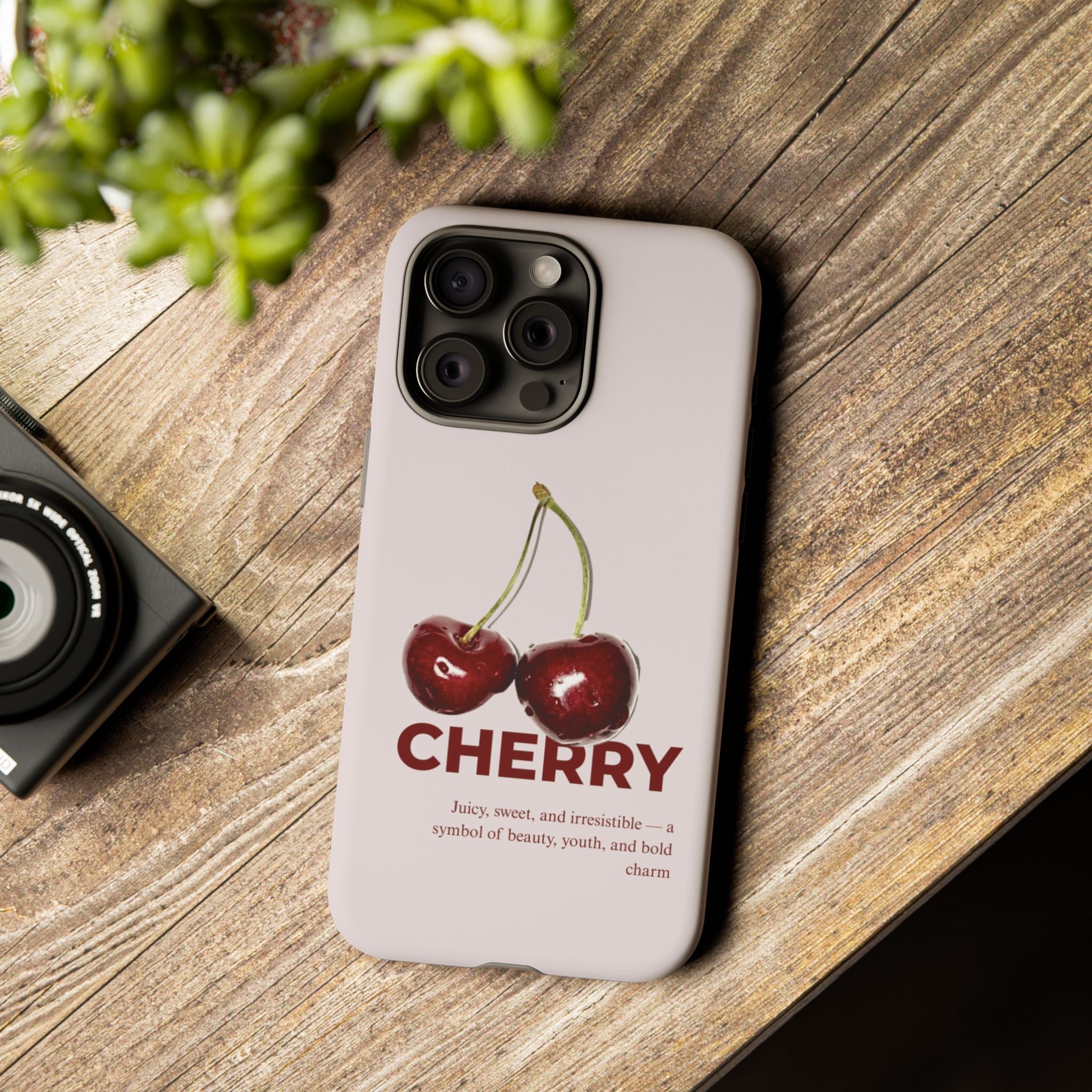 Cherry Vintage iPhone Case — Retro Cherry Illustration with 'CHERRY' Text