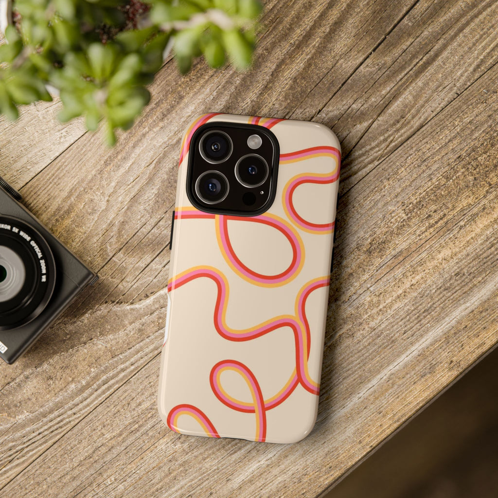 Retro Loop Pattern iPhone Case – Peach & Sunset Abstract Tough Case