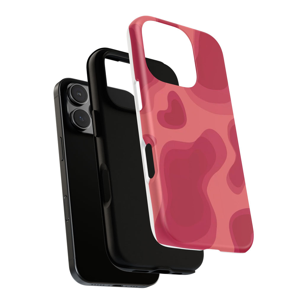 Red Pink Camo iPhone Case — Abstract Heart Pattern Tough Protective Cover