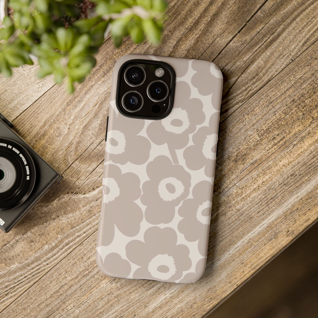 Floral Tough iPhone Case — Neutral Beige Poppy Protective Cover