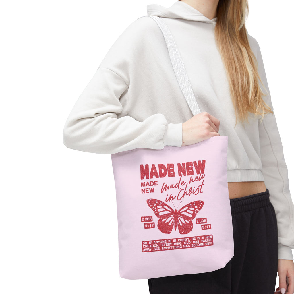 "Made New in Christ" Pink Butterfly Tote