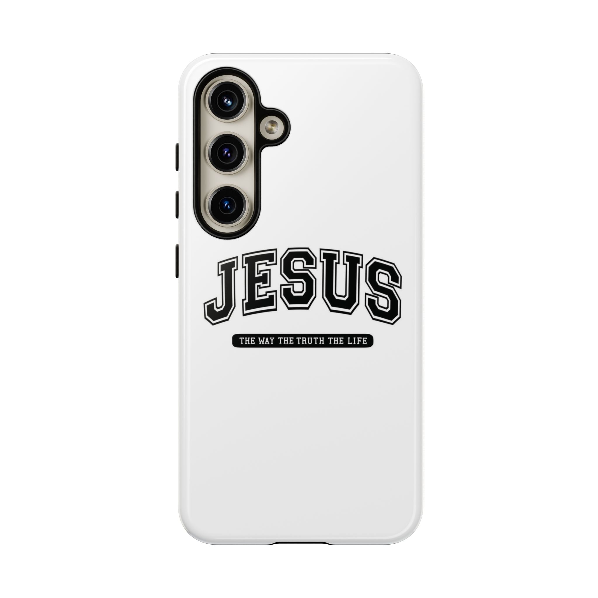 Jesus varsity phone case — 'Jesus: The Way The Truth The Life' tough protective cover