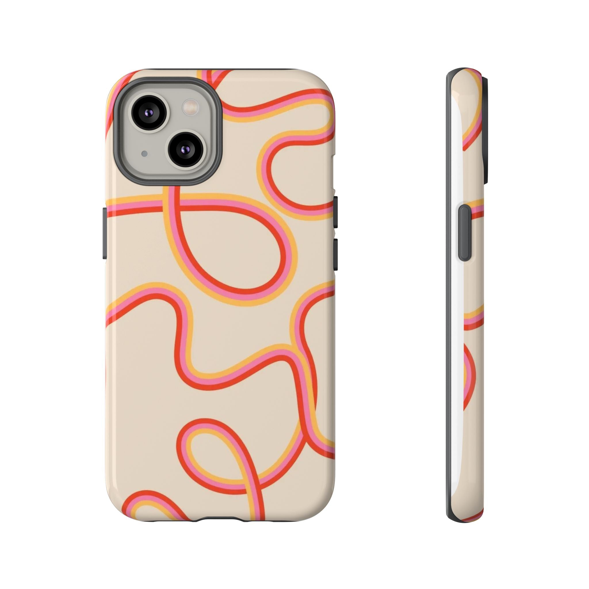Retro Loop Pattern iPhone Case – Peach & Sunset Abstract Tough Case