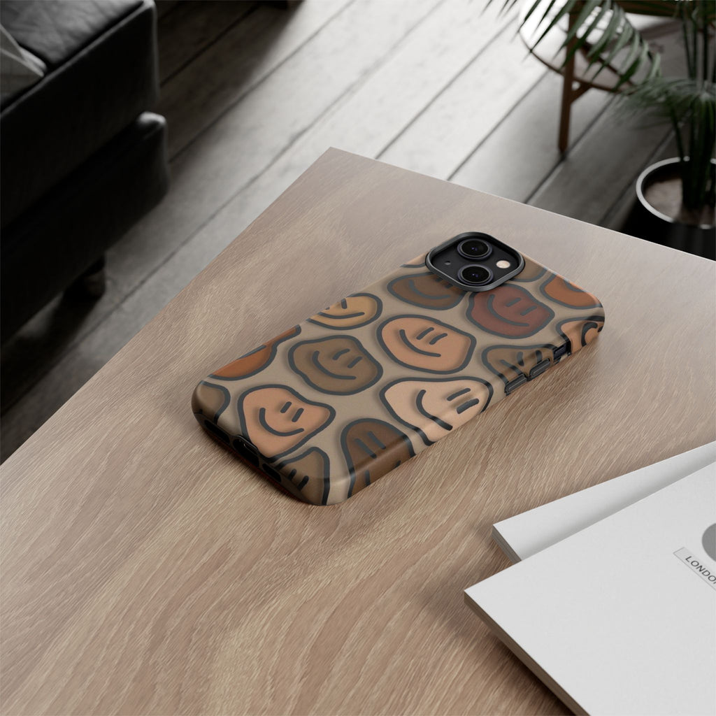 Smiley Faces iPhone Case — Neutral Brown Diverse Smiles Protective Cover