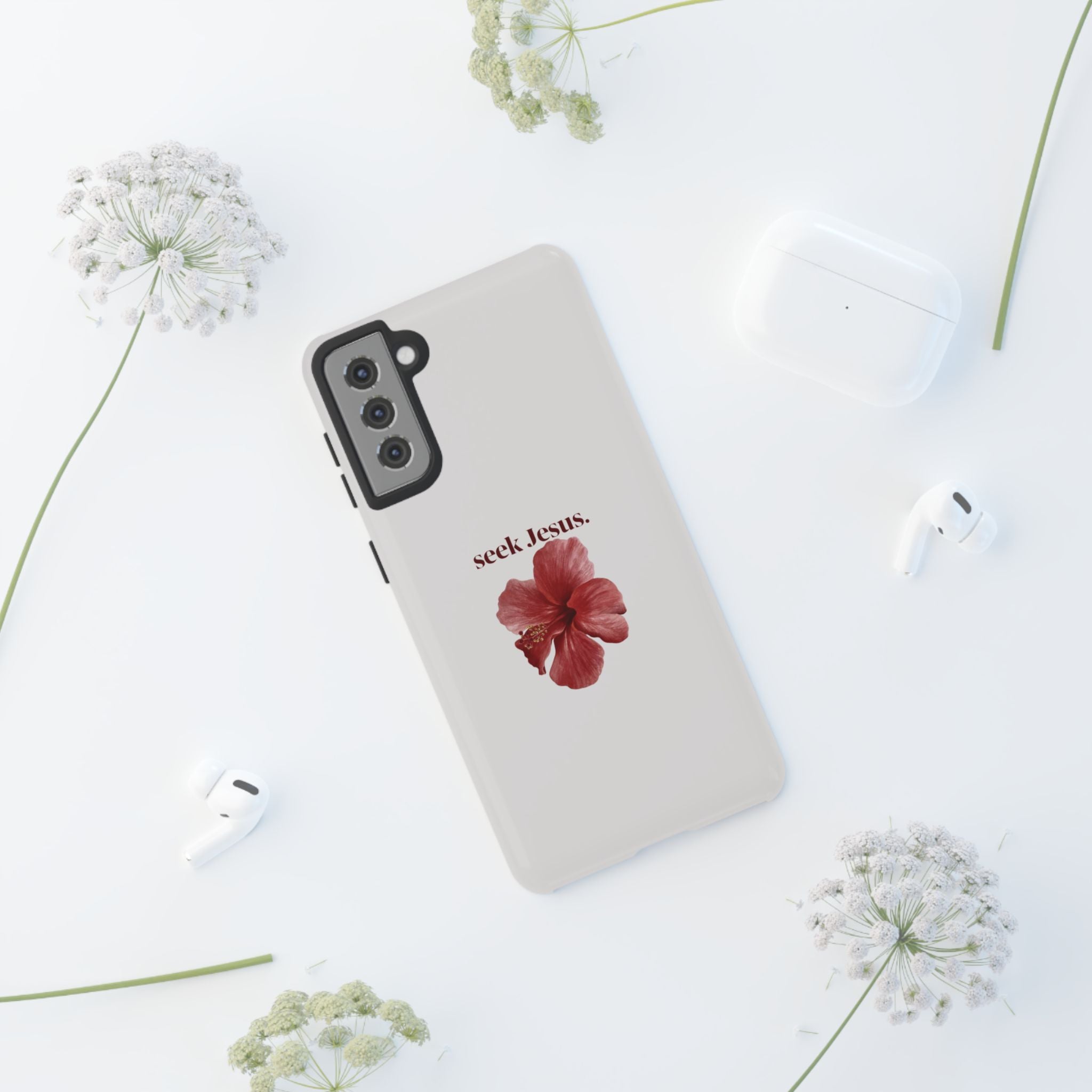 "seek Jesus." Floral Tough Protective Case
