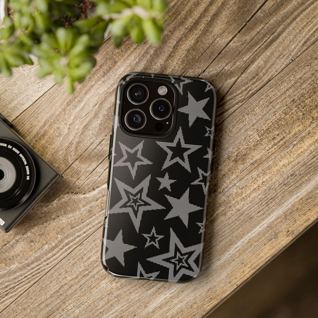 Black Star Pattern Tough Phone Case — Durable Protective Phone Cover