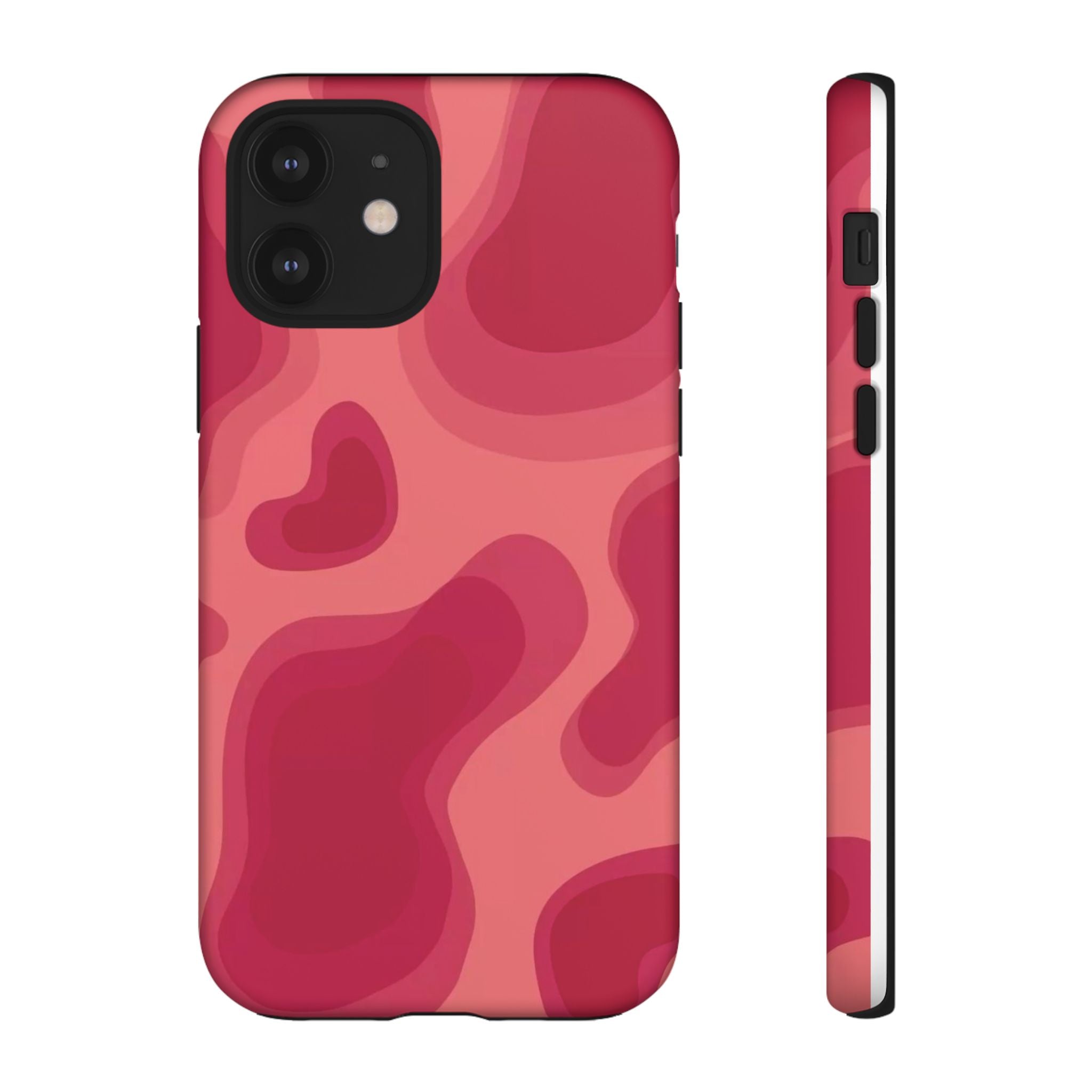 Red Pink Camo iPhone Case — Abstract Heart Pattern Tough Protective Cover