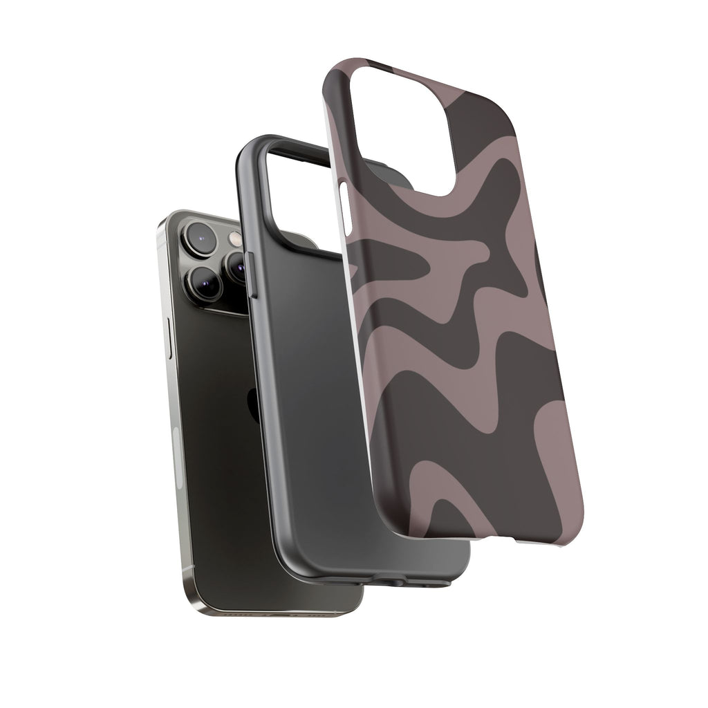 Camouflage Swirl iPhone Case — Matte Brown Abstract Camo Protective Cover