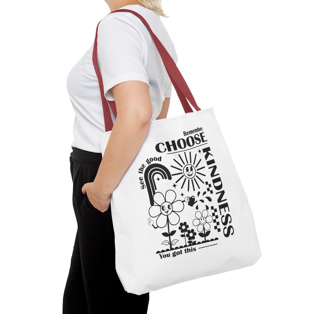 Choose Kindness Tote Bag — Inspirational Floral Rainbow Canvas Market Tote