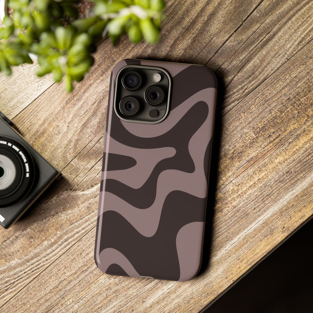 Camouflage Swirl iPhone Case — Matte Brown Abstract Camo Protective Cover