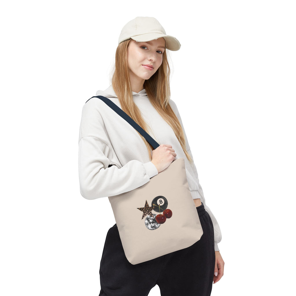 Vintage Retro Collage Tote Bag — 8 Ball, Stars & Cherry Graphic