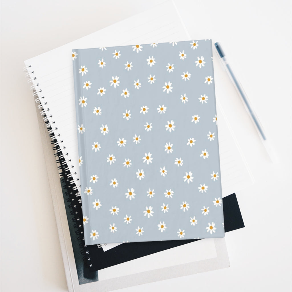 Hardcover Ditsy Daisy Ruled Journal — Soft Blue Floral Notebook for Notes & Daily Planning