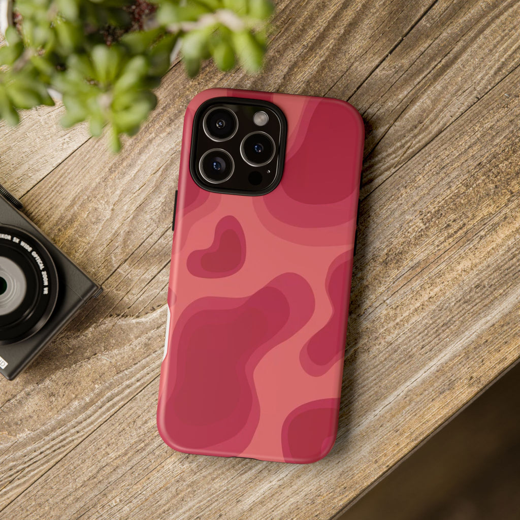 Red Pink Camo iPhone Case — Abstract Heart Pattern Tough Protective Cover
