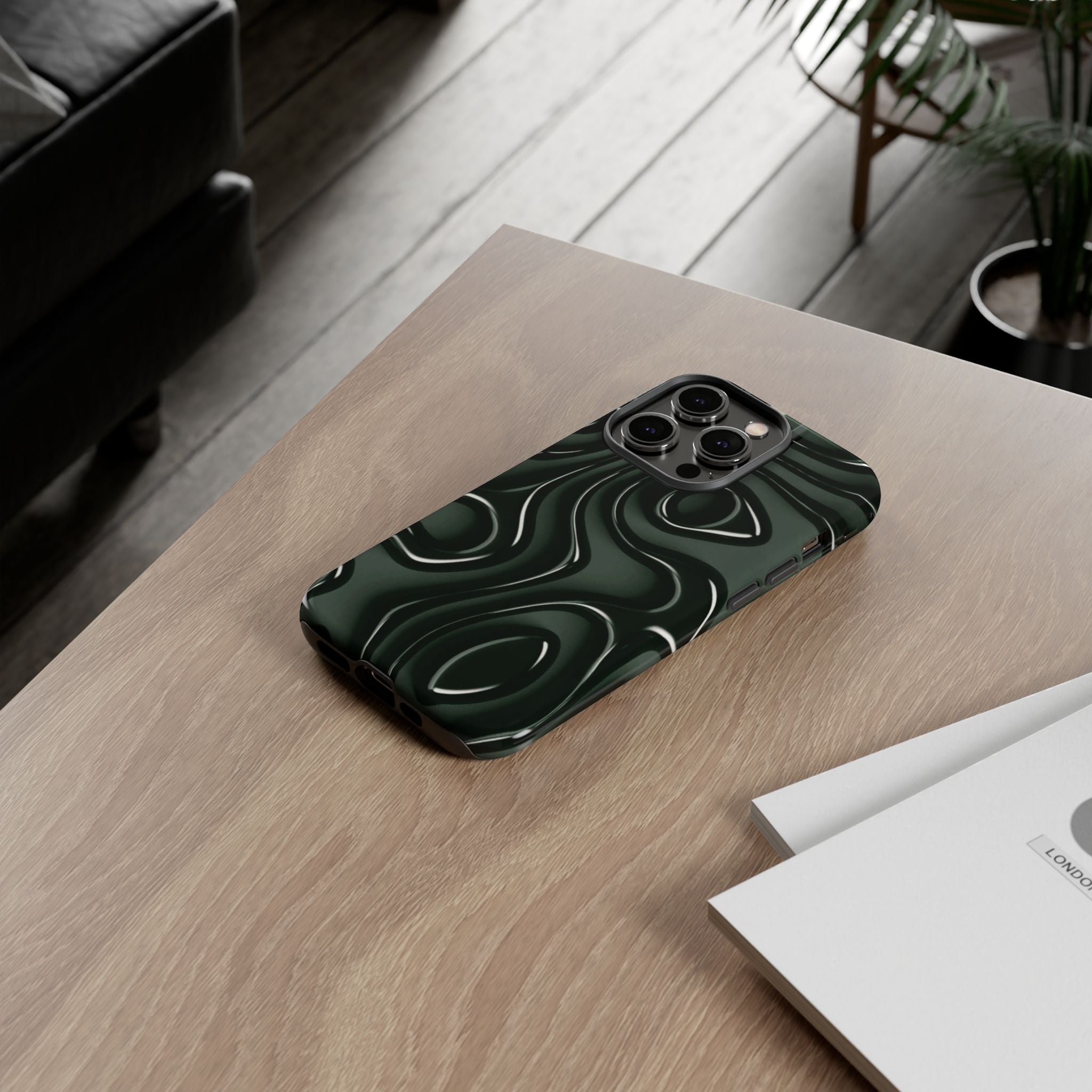 Dark Green Abstract Swirl Tough Phone Case
