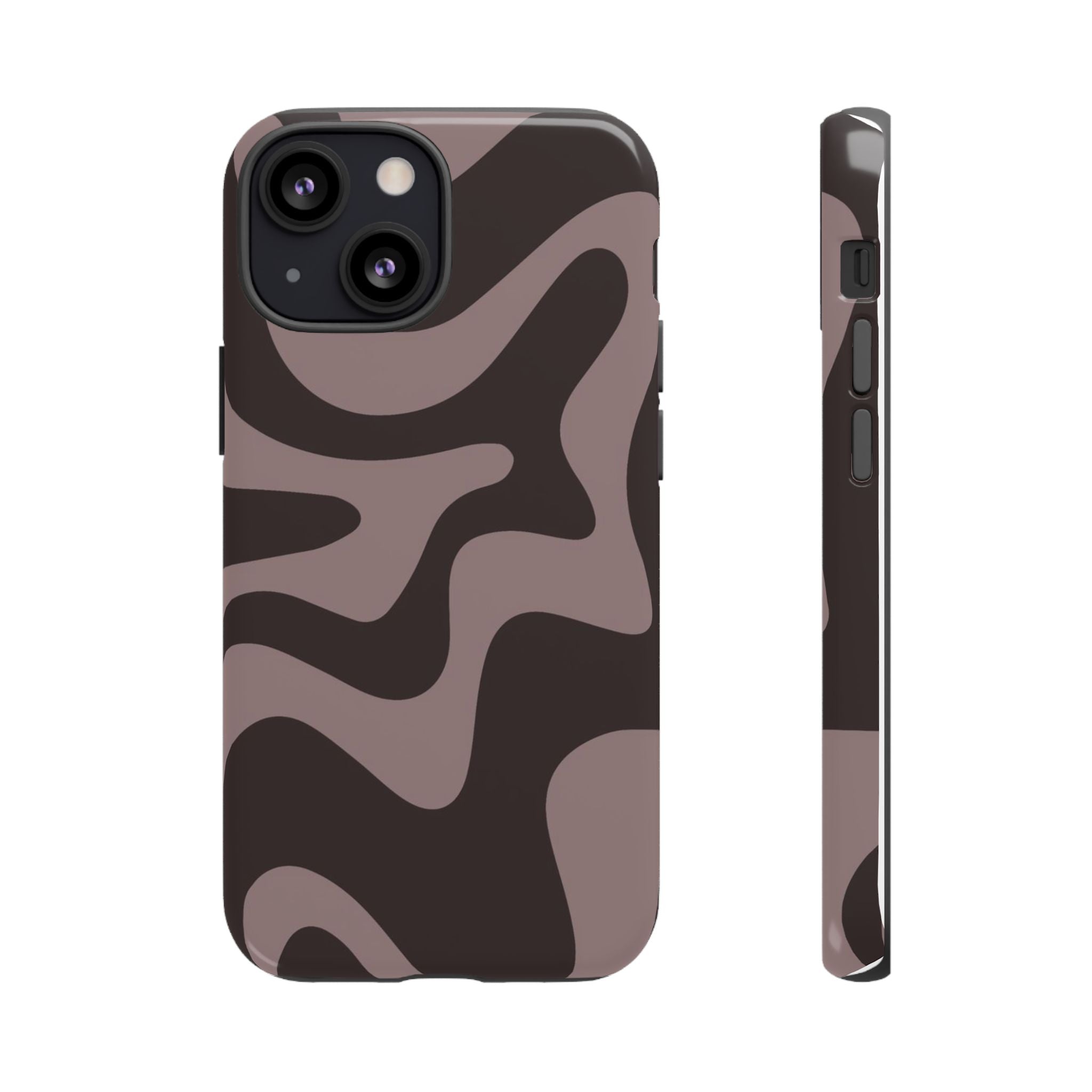 Camouflage Swirl iPhone Case — Matte Brown Abstract Camo Protective Cover