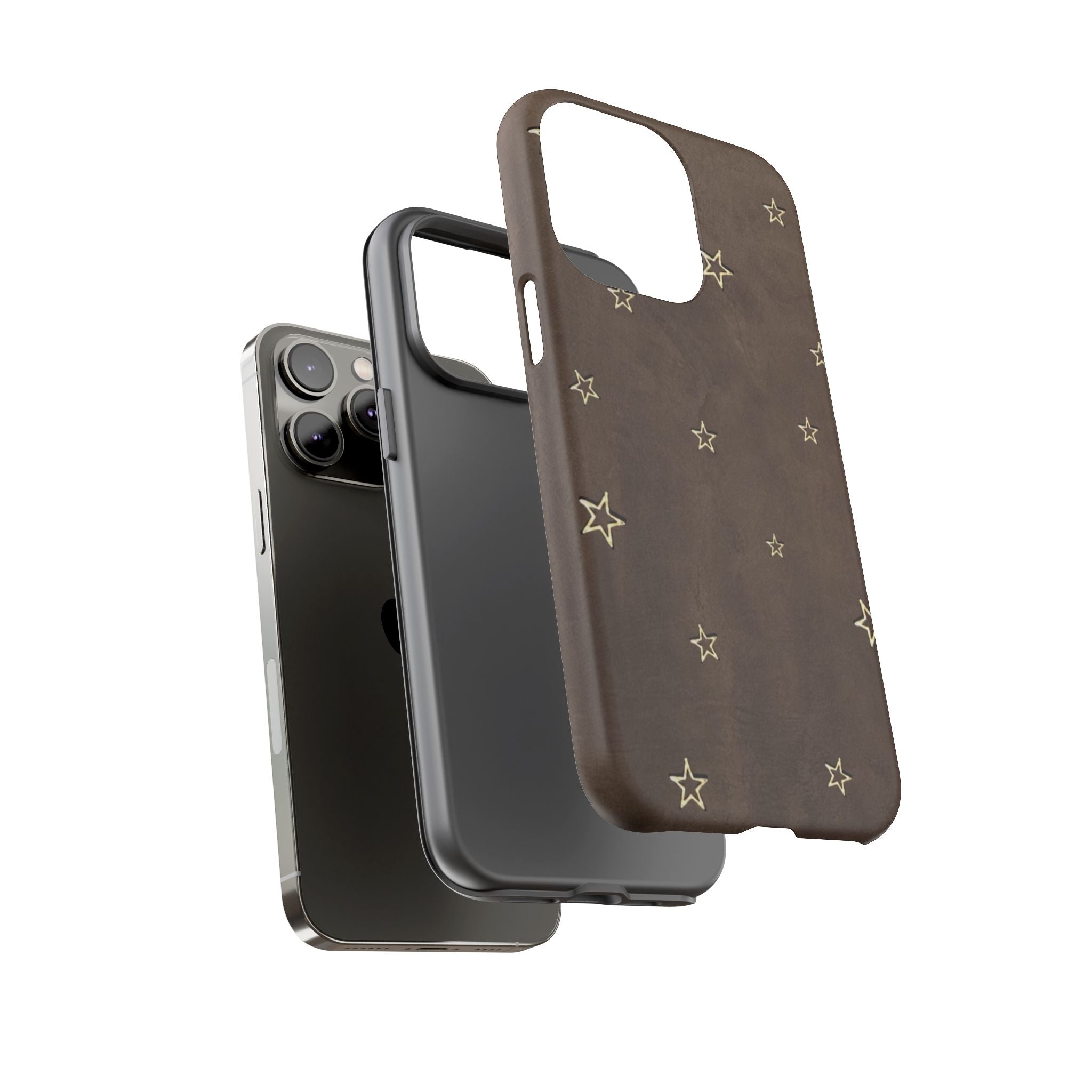 Brown Star Pattern Tough Phone Case – Rugged Leather-Look Protection