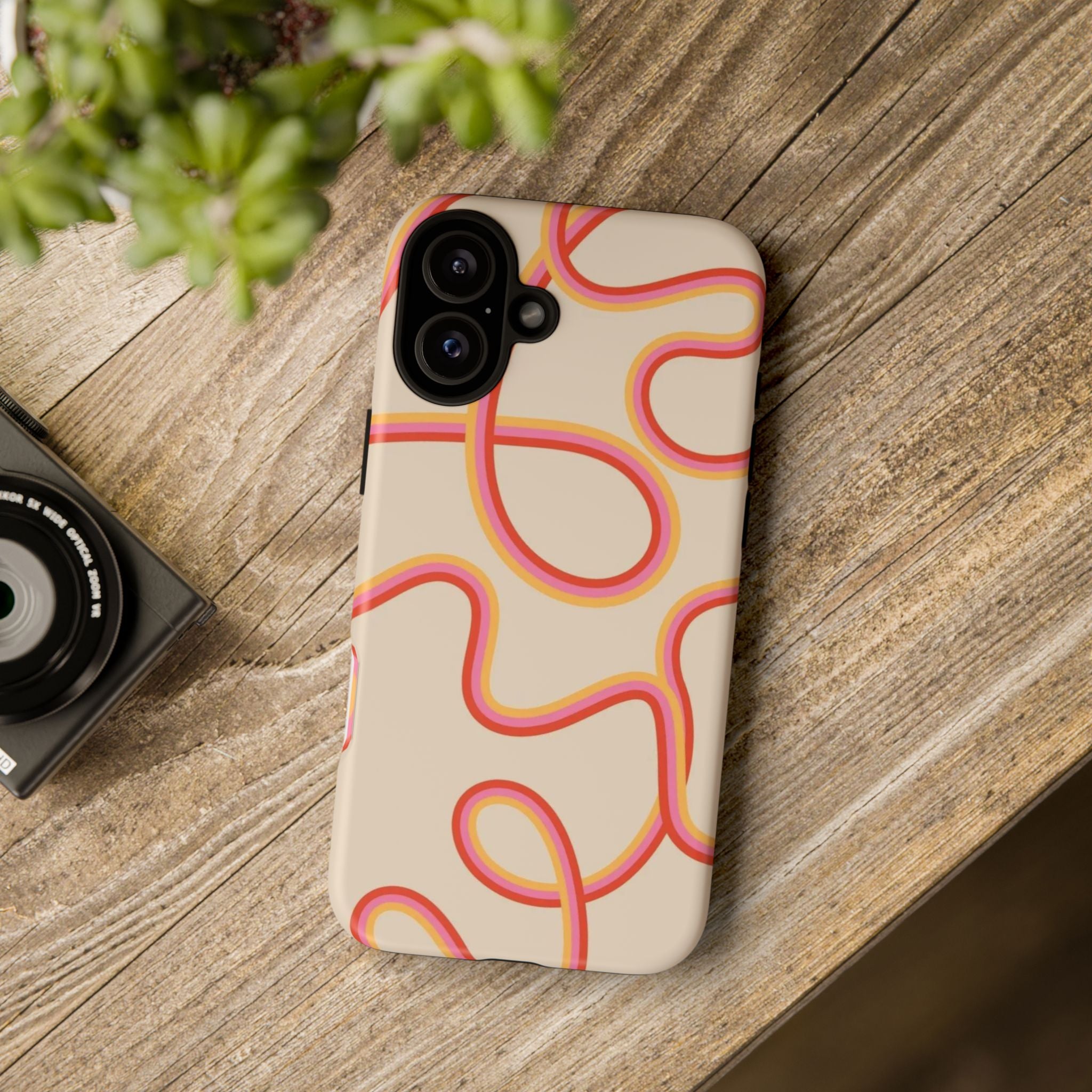 Retro Loop Pattern iPhone Case – Peach & Sunset Abstract Tough Case