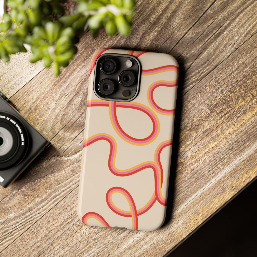 Retro Loop Pattern iPhone Case – Peach & Sunset Abstract Tough Case