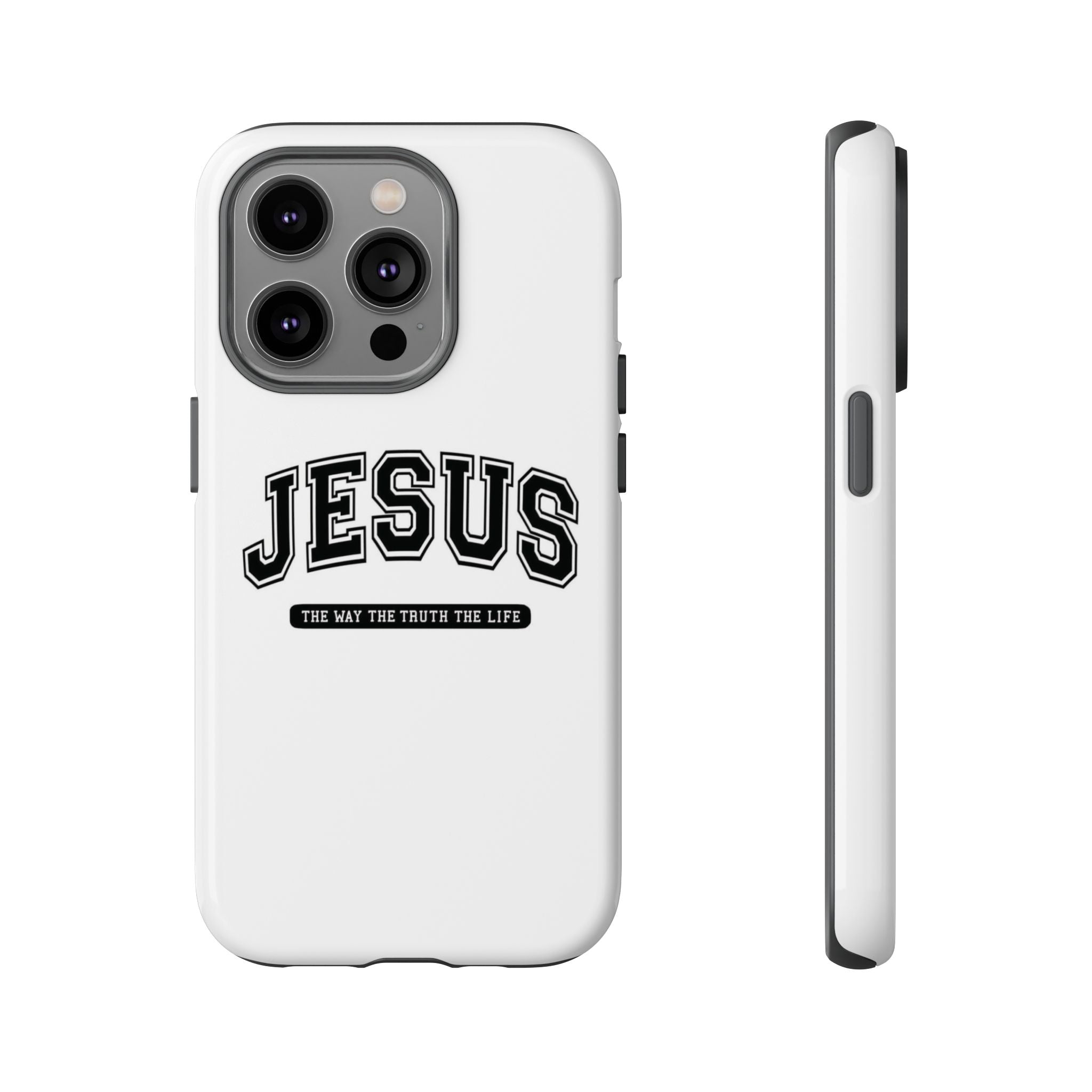Jesus varsity phone case — 'Jesus: The Way The Truth The Life' tough protective cover