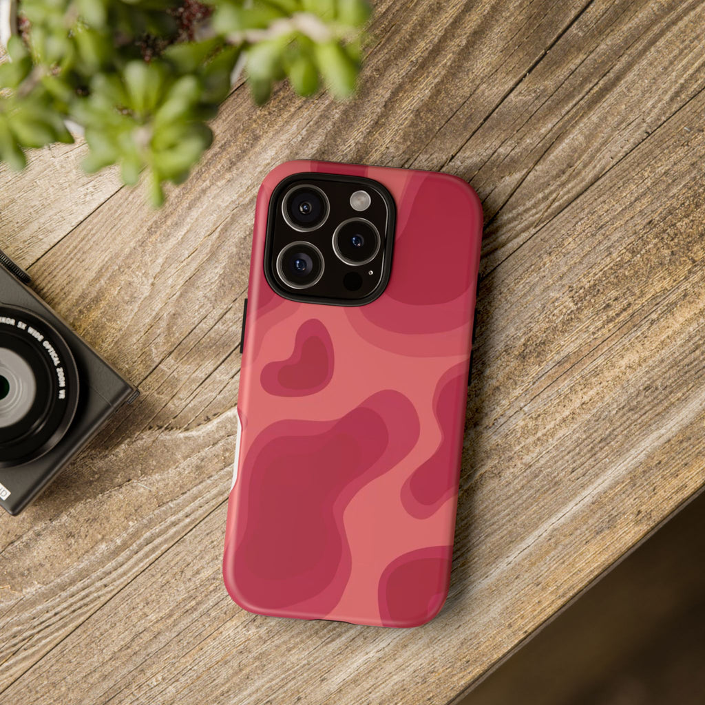 Red Pink Camo iPhone Case — Abstract Heart Pattern Tough Protective Cover