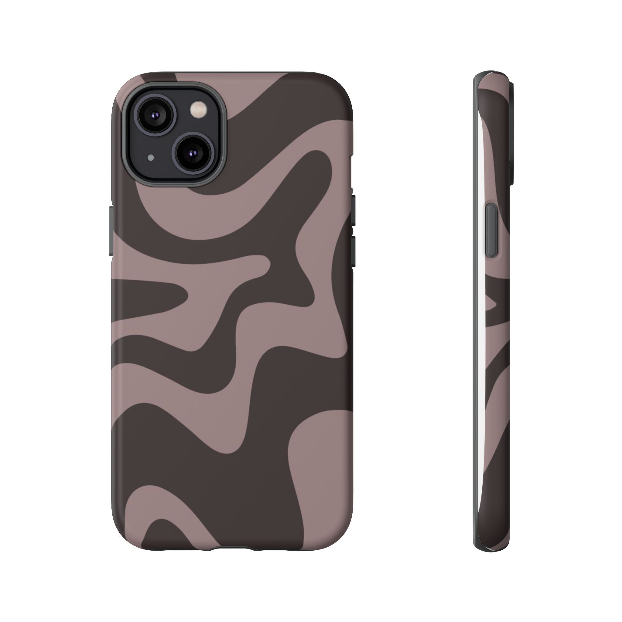 Camouflage Swirl iPhone Case — Matte Brown Abstract Camo Protective Cover