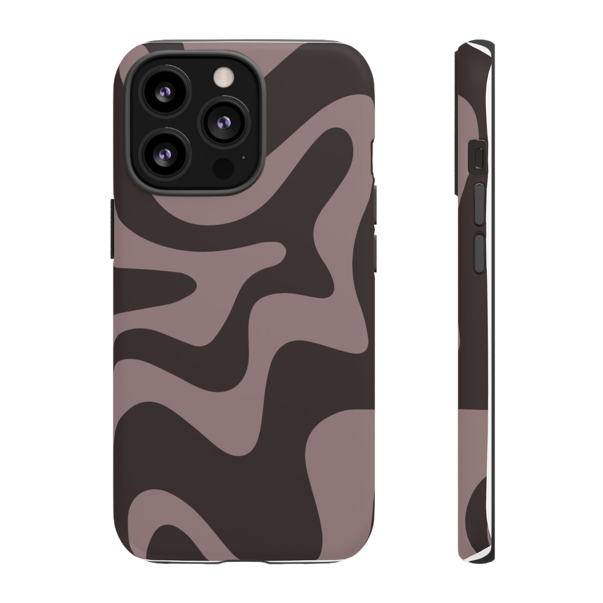 Camouflage Swirl iPhone Case — Matte Brown Abstract Camo Protective Cover