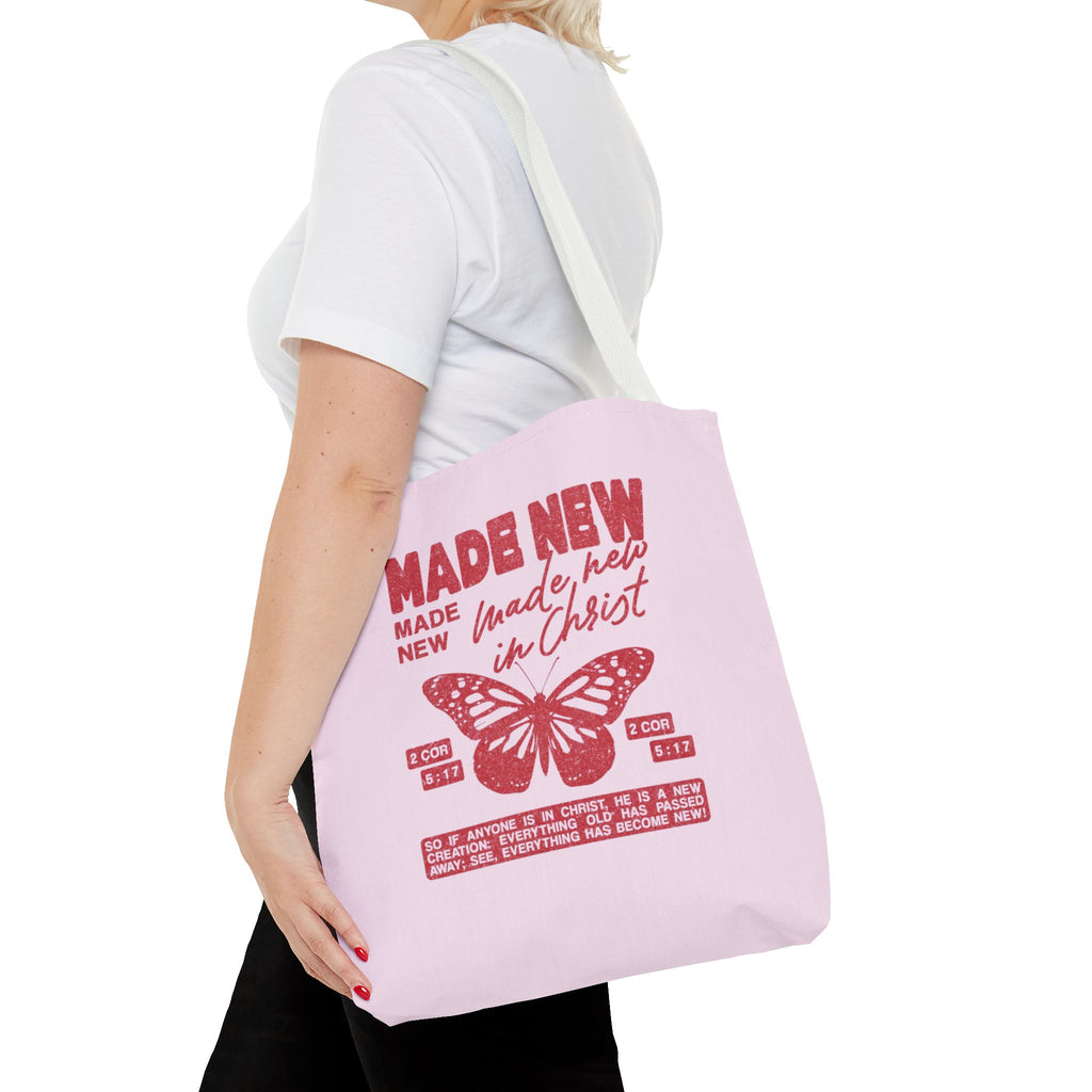 "Made New in Christ" Pink Butterfly Tote
