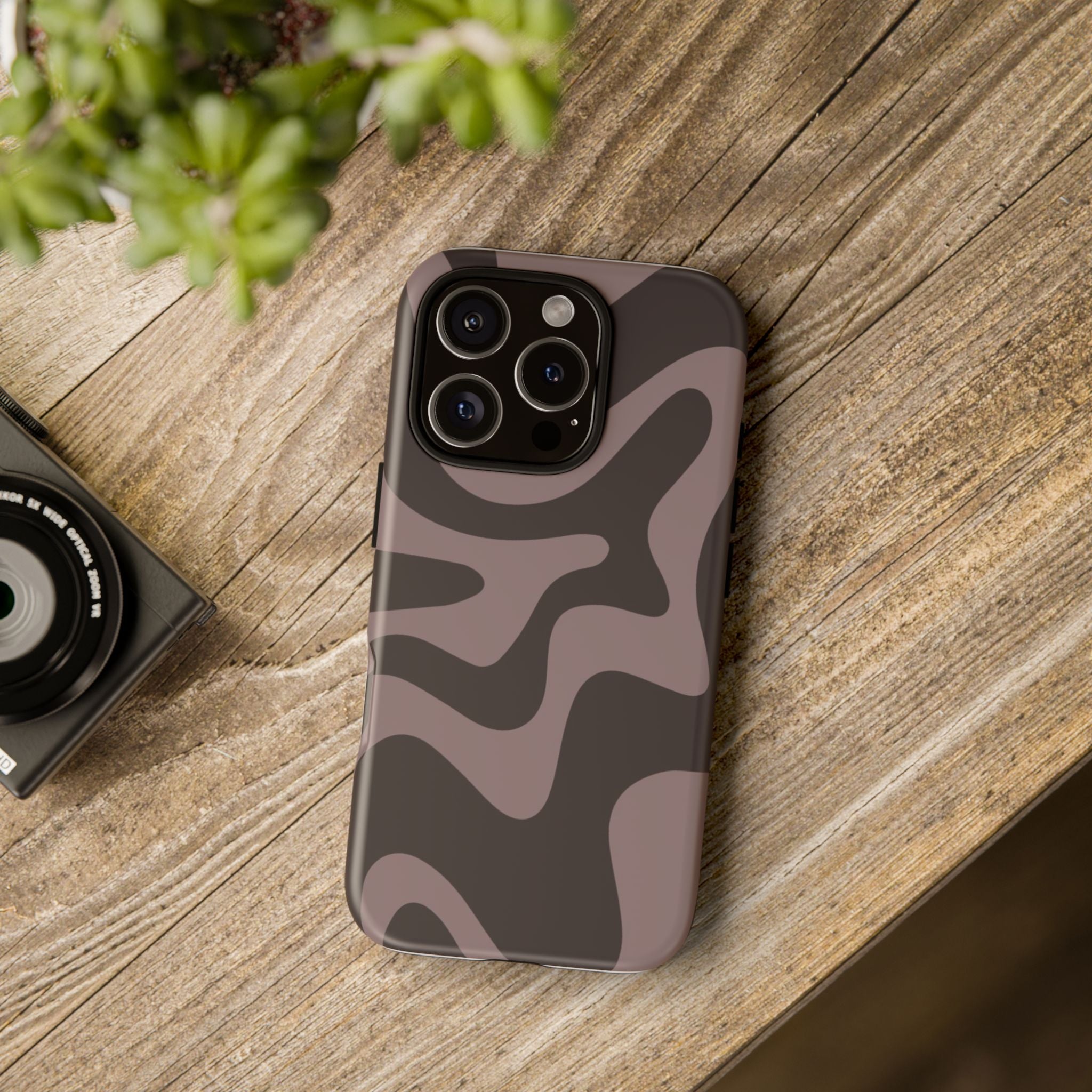 Camouflage Swirl iPhone Case — Matte Brown Abstract Camo Protective Cover