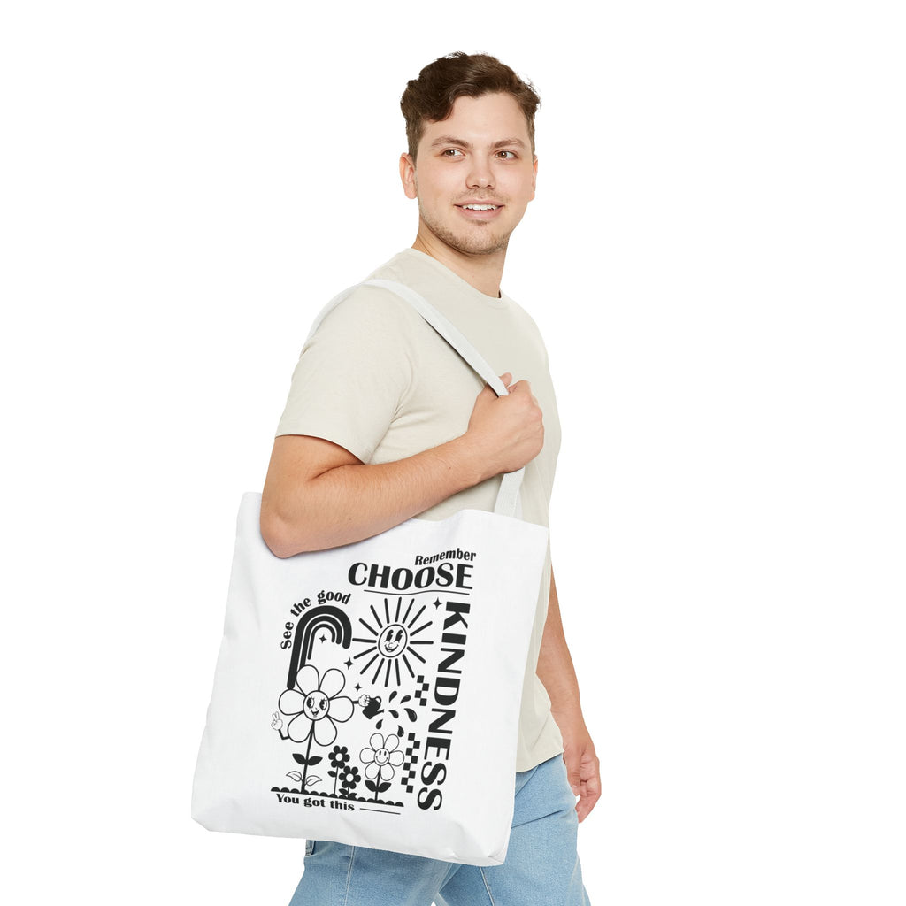 Choose Kindness Tote Bag — Inspirational Floral Rainbow Canvas Market Tote