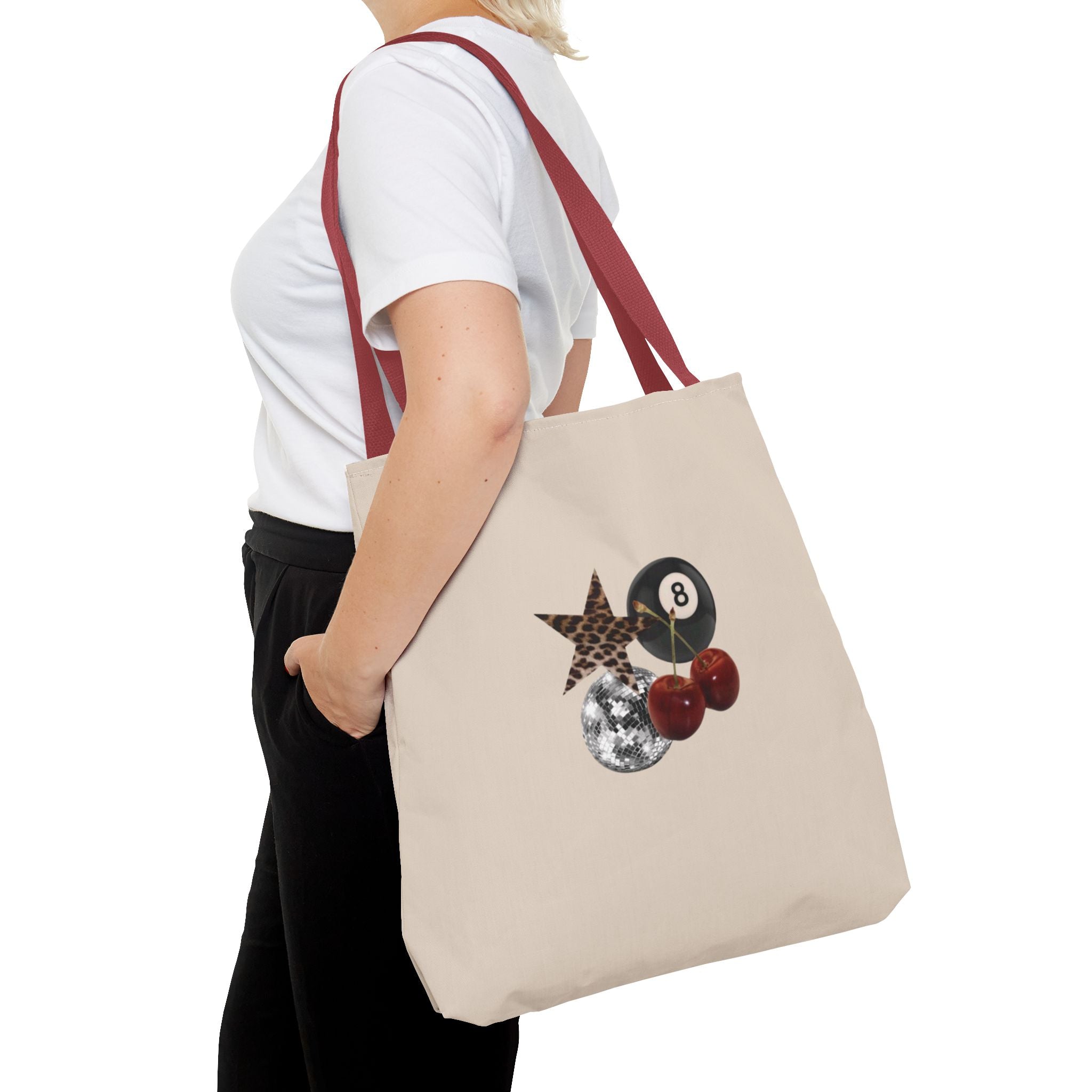 Vintage Retro Collage Tote Bag — 8 Ball, Stars & Cherry Graphic