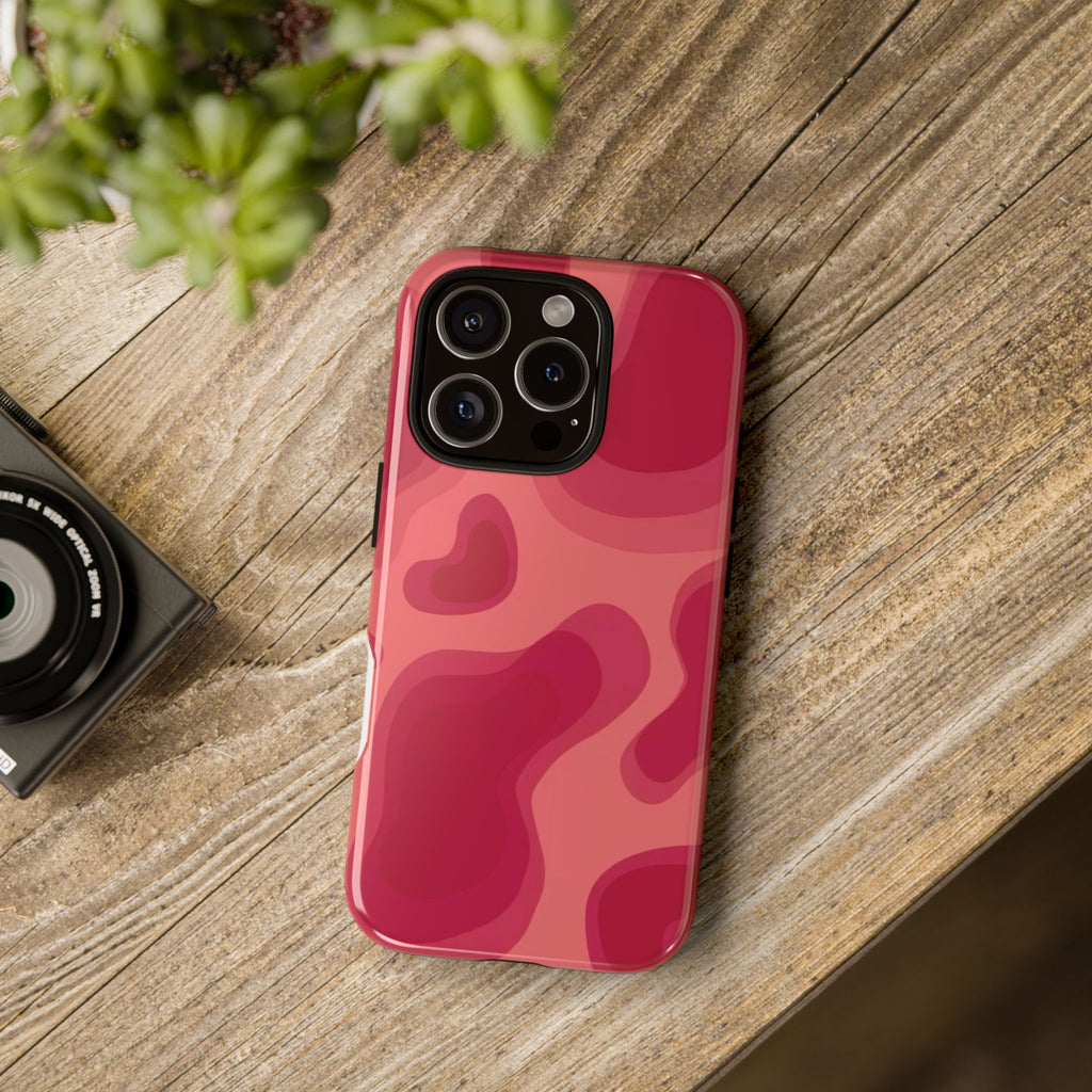 Red Pink Camo iPhone Case — Abstract Heart Pattern Tough Protective Cover