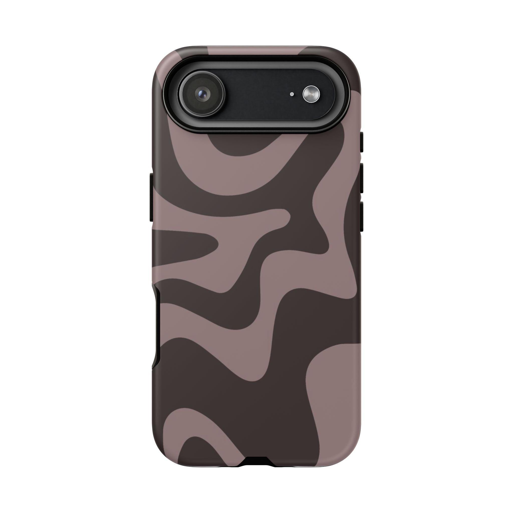 Camouflage Swirl iPhone Case — Matte Brown Abstract Camo Protective Cover