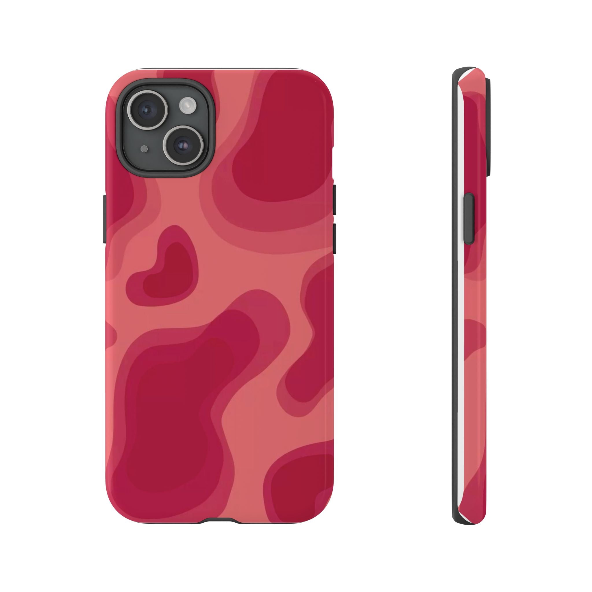 Red Pink Camo iPhone Case — Abstract Heart Pattern Tough Protective Cover