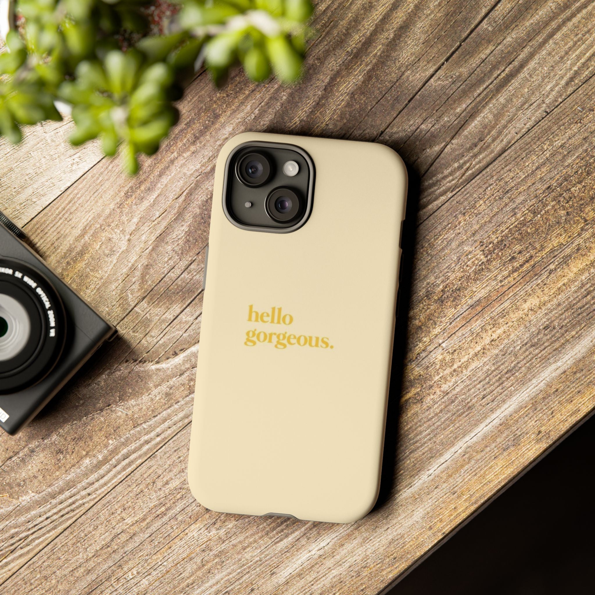 Hello Gorgeous iPhone Case — Cream Tough Protective Cover