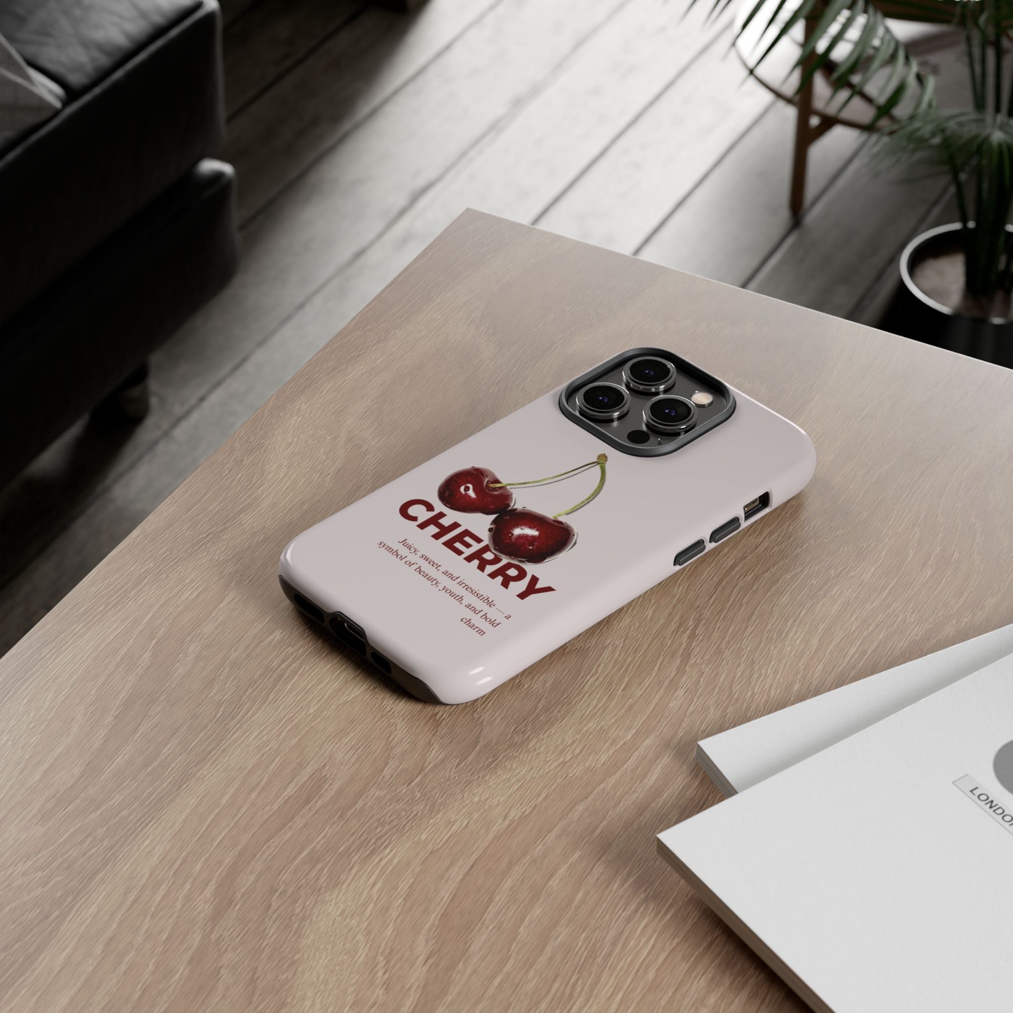 Cherry Vintage iPhone Case — Retro Cherry Illustration with 'CHERRY' Text