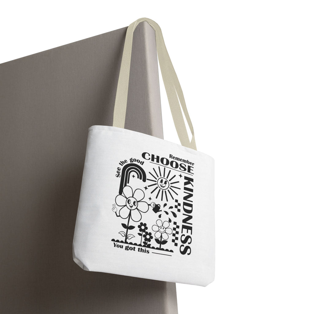 Choose Kindness Tote Bag — Inspirational Floral Rainbow Canvas Market Tote