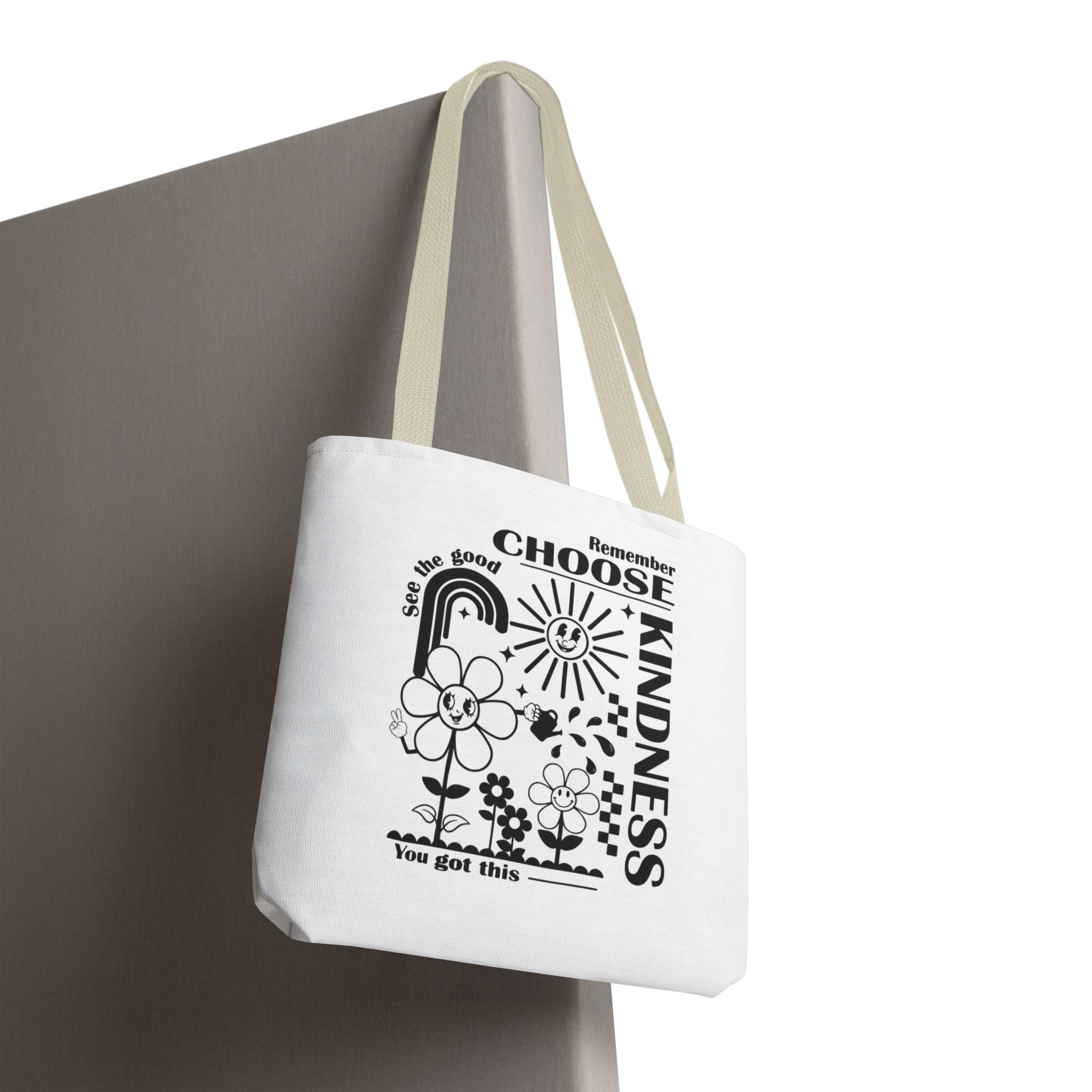 Choose Kindness Tote Bag — Inspirational Floral Rainbow Canvas Market Tote