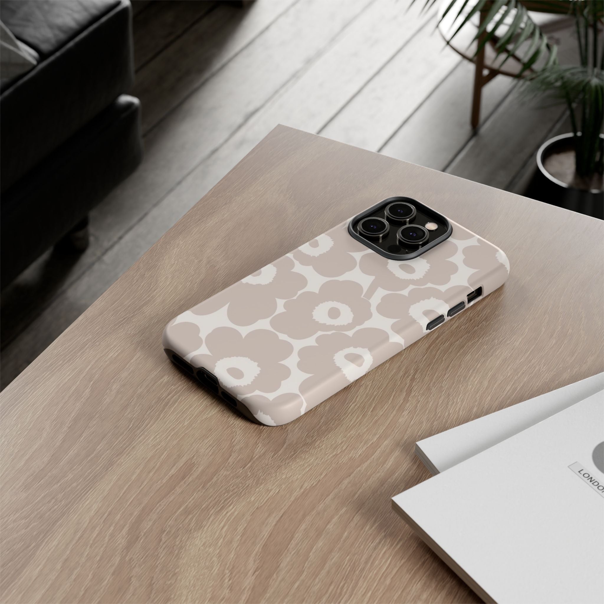 Floral Tough iPhone Case — Neutral Beige Poppy Protective Cover
