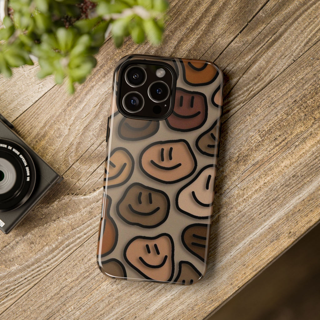 Smiley Faces iPhone Case — Neutral Brown Diverse Smiles Protective Cover