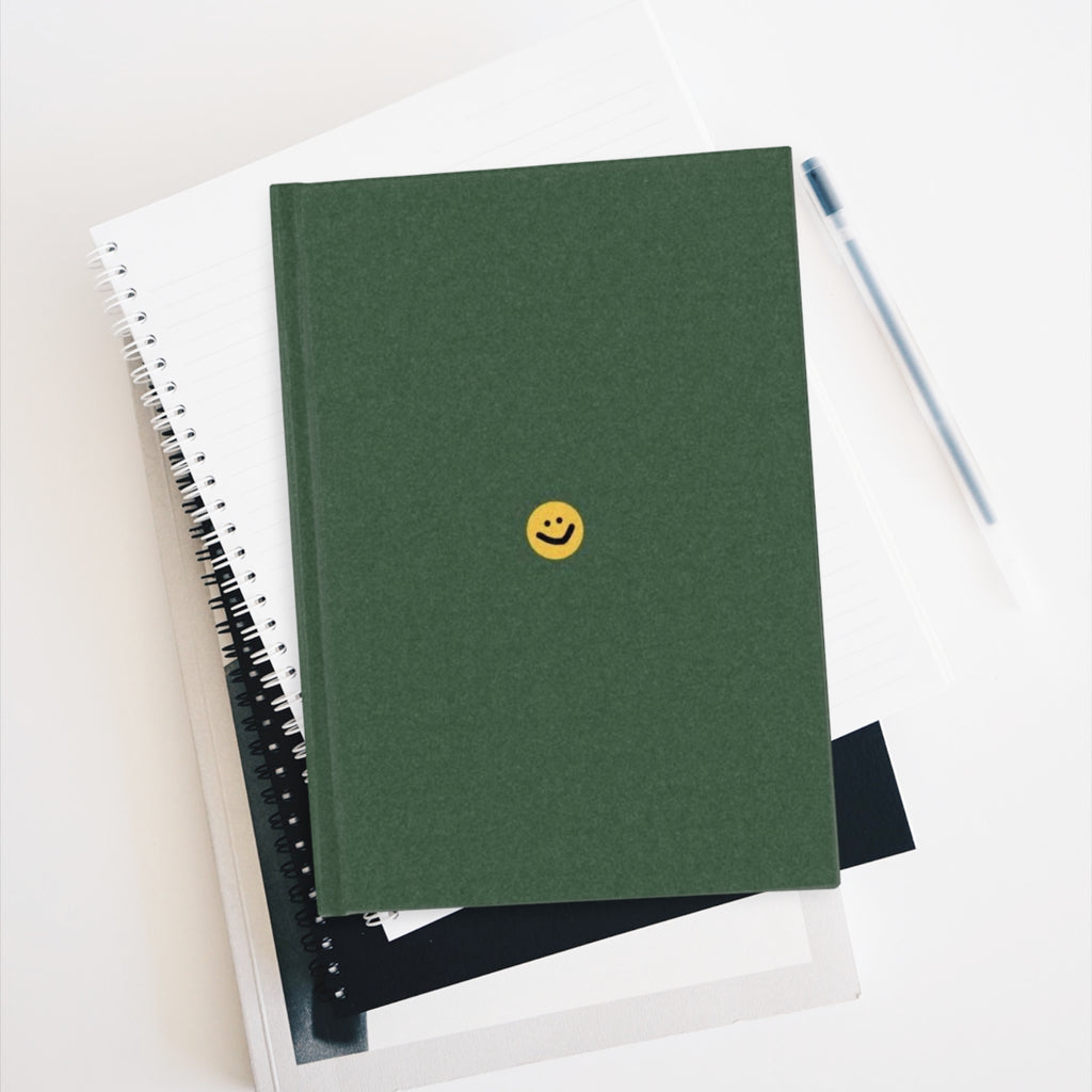 Green Smiley Hardcover Journal — Ruled Hardcover Notebook for Positive Notes & Daily Planning